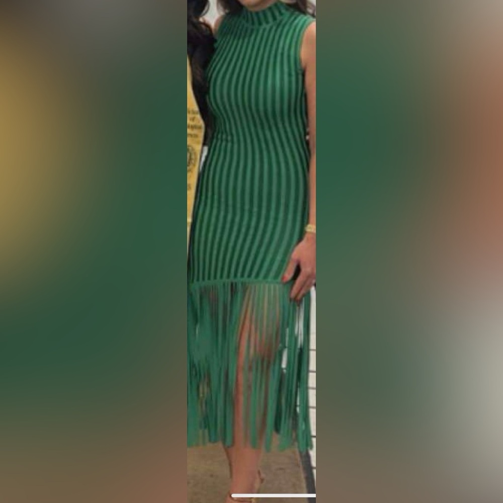 Ronny Kobo Collection Green Striped Midi Dress